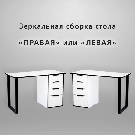 Компьютерный стол АСТЕК ЛОФТ (ЛДСП Белый, кромка черная, металл черный)