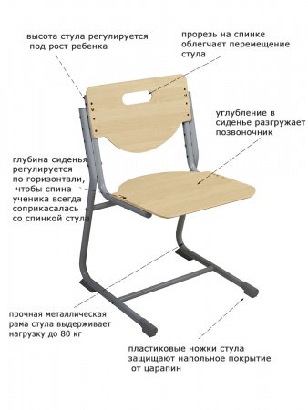 Растущий стул SF-3 (сиденье береза / опоры серые) с чехлом Калейдоскоп