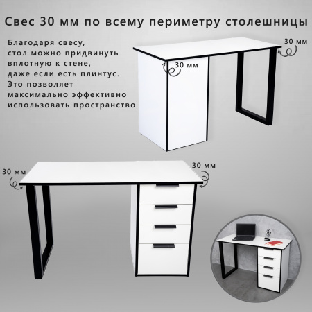 Компьютерный стол АСТЕК ЛОФТ (ЛДСП Белый, кромка черная, металл черный)