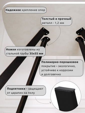 Стол обеденный овальный нераздвижной 70х110см (ЛДПС белый / металл черный)